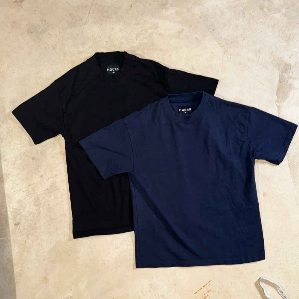 Hours Black & Navy Drop Shoulder Tee 2-Pack Size Small